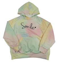 Farebná batikovaná oversize mikina s nápisom a vreckom a kapucňou SHEIN