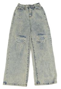 Modro-biele plesňové wide leg rifle s děravými koleny SHEIN