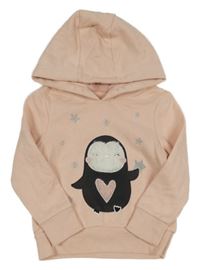 Světlebroskvová mikina s tučňáčkem a kapucňou Nutmeg