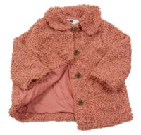 Skořicový huňatý podšitý kabát s golierikom F&F