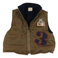 Bronzová prešívaná šušťáková zateplená vesta s číslom a psíkom