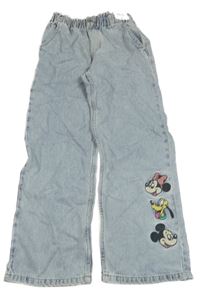 Nové - světlemodro-bílé plísňové wide leg paper bag rifle s Minnie a Plutem a Mickey H&M