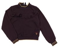 Mahagonovo-zlatá podšitá slavnostní mikina s volánky a pruhy Le Chic