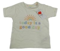 Nové - smetanové melírované tričko s sluníčkem a nápisy PRIMARK