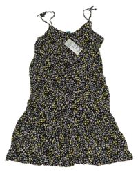 Nové - čierne letné šaty s kvietkami PRIMARK