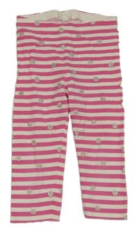 Tmavorůžovo-bielo-strieborné pruhované bodkovaná é capri legíny H&M