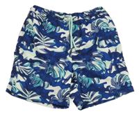 Bílo-mentolovo-tmavomodré plážové kraťasy s listy Next