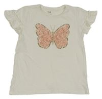 Biele tričko s motýlkom s flitrami a volánikmi C&A