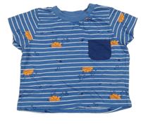 Modro-biele pruhované tričko s krabmi a vreckom Ergee