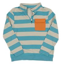 Azurovo-svetlosivá pruhovaná mikina s vreckom Tu