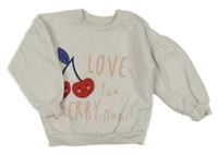 Smetanová oversize mikina s třešničkami a nápisy Matalan