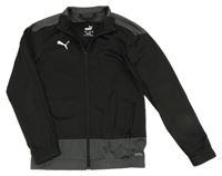 Černo-tmavošedá funkční sportovní propínací mikina s logem PUMA