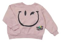 Svetloružová oversize mikina so smajlíkom H&M
