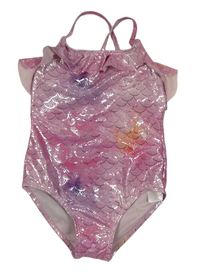 Tmavorůžové vzorované třpytivé jednodílné plavky - mořská panna Primark