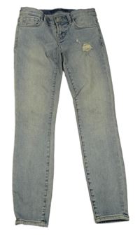 Svetlomodré skinny rifle s vyšúchaním