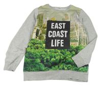 Sivo-bíléžovo-zelená mikina s mrakodrapy a nápisom zn. H&M