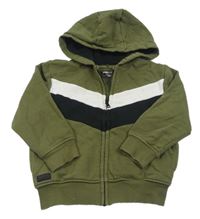 Khaki-bílo-černá propínací mikina s kapucí Next