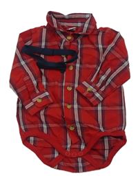 2set - Červeno-tmavomodro-bílé kostkované košilové body + motýlek Dopodopo