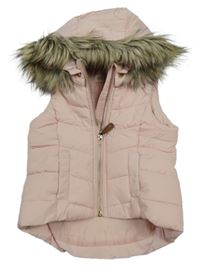 Ružová šušťáková zateplená vesta s kapucňou s kožešinou H&M