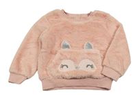 Ružová chlpatá mikina s vreckom s líškou Nutmeg