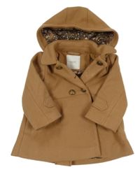 Hnedý vlnený podšitý kabát s kapucňou zn. Next