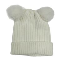 Smetanová žebrovaná pletená čepice s bambulemi Primark