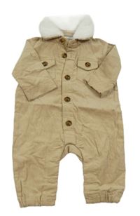 Béžový manšestrový kalhotový overal s kožešinou