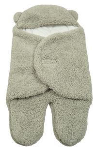 Šedý chlupatý zateplený fusak do autosedačky s kapucňou