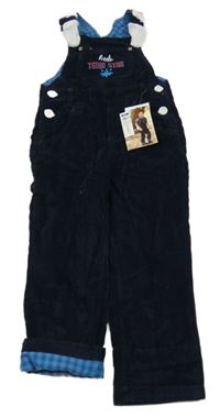 Nové - Tmavomodré manšestrové laclové kalhoty s hvězdou a nápisem Papagino