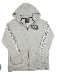 Bílo-černá melírovaná propínací mikina s nápisem a kapucí C&A