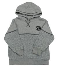 Sivá melírovaná mikina so zeměkoulí a kapucňou Primark