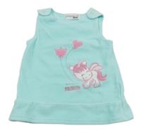 Svetlomodré zamatové na traké šaty s jednorožcom Ergee