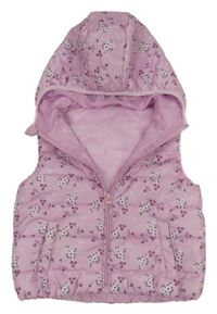 Ružová kvetovaná šušťáková zateplená vesta s kapucňou Little Kids