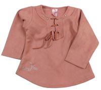 Starorůžová semišová halenka s kamínky a šněrováním