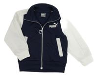 Tmavomodro-bílá sportovní propínací mikina s logem Puma