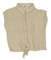 Béžová žebrovaná crop halenka s uzlem H&M