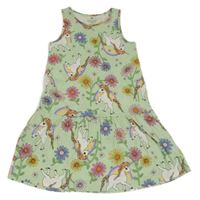 Zelenkavé kvetované bavlnené šaty s jednorožcami H&M