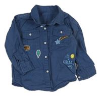 Tmavomodrá košile s nášivkami a kometou Dunnes