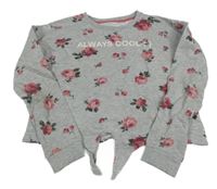 Sivá melírovaná kvetovaná crop mikina s nápisom C&A