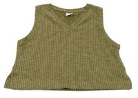 Khaki rebrovaný úpletový crop top Zara