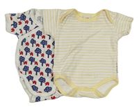 2x body - bílé zavinovací body se stromy a slony + bílo-žluté pruhované