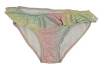 Mátovo-ružovo-žlté trblietavé plavkové nohavičky s volánem