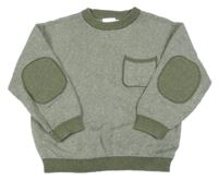 Kaki-biely pruhovaný sveter s vreckom Zara