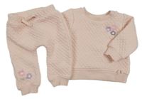 2set - Růžová prošívaná mikina s výšivkami květin + tepláky Dopodopo