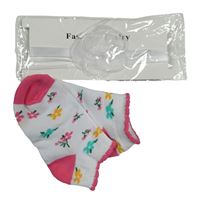 2set - Bílé květované kotníkové ponožky + bílá čelenka s 3D květinou