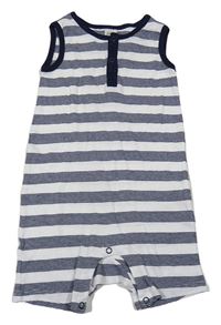 Tmavomodro-bílý pruhovaný bavlněný kraťasový overal H&M