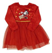 Červené plyšovo/tylové šaty s Minnie Disney