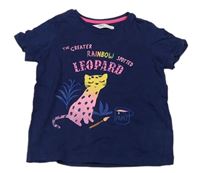Tmavomodré tričko s nápisom a leopardom M&S