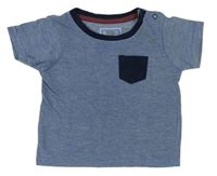 Modré melírované tričko s tmavomodrou vreckom Early Days