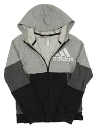 Sivo-čierna prepínaci mikina s logom a kapucňou zn. Adidas